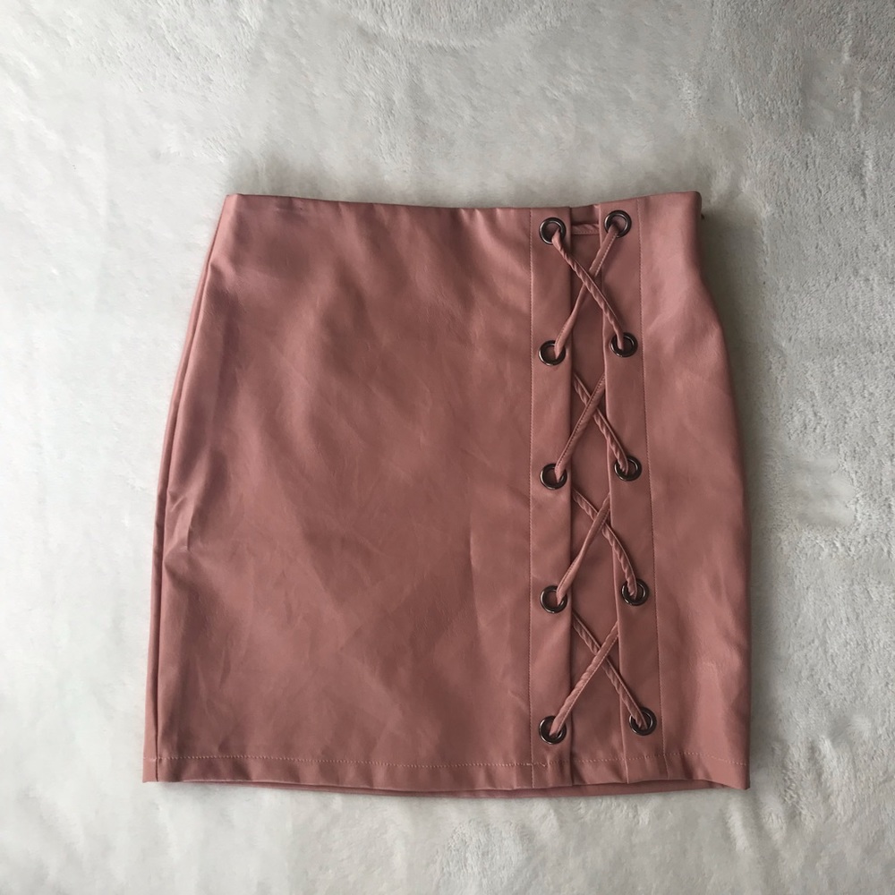 Faux Leather Pink Skirt